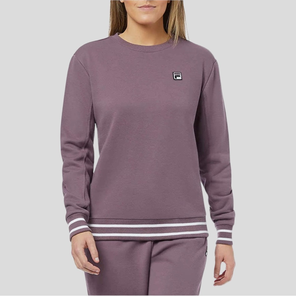 Fila Muted Purple Striped French Terry Heavyweight Crewneck Pullover Sweatshirt